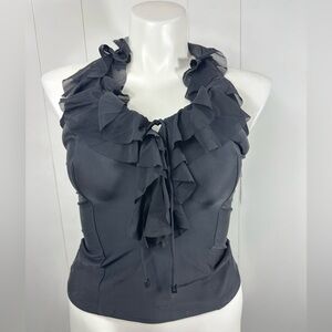 NWT Be Creative Sz 10D Black Ruffle Halter Bikini Top Bandeau